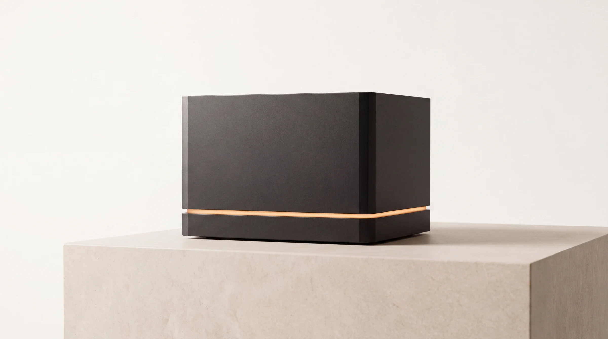 Studio concept render of the matte-black ANVE private AI appliance with its amber status light